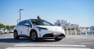 Autonomous Uber and WeRide taxi in Abu Dhabi streets.