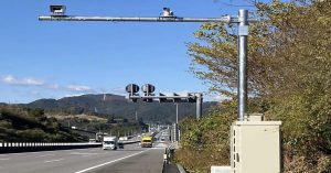 Autonomous truck merging with traffic on the highway.