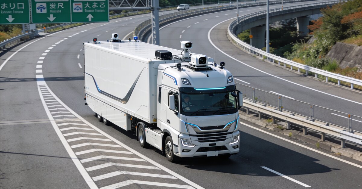 Autonomous truck merging with traffic on the highway.
