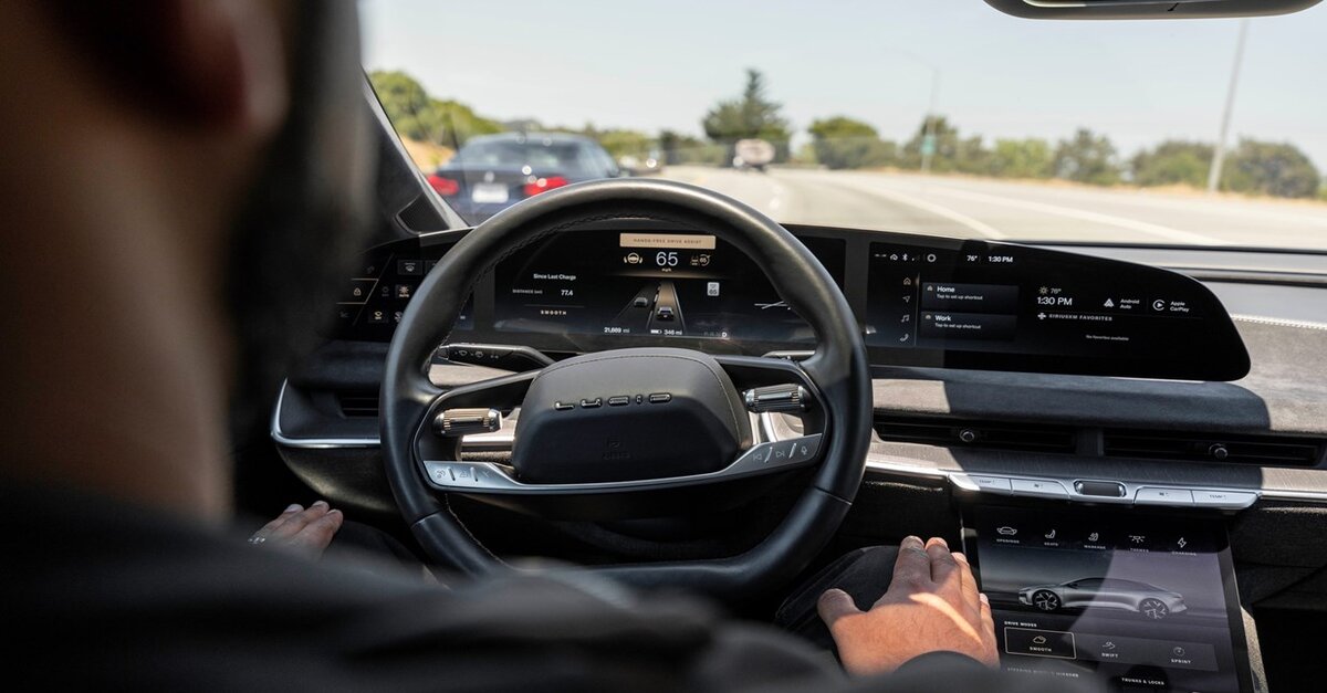 Lucid Air on highway using hands-free driving