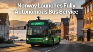 Driverless autonomous bus operating on a public road